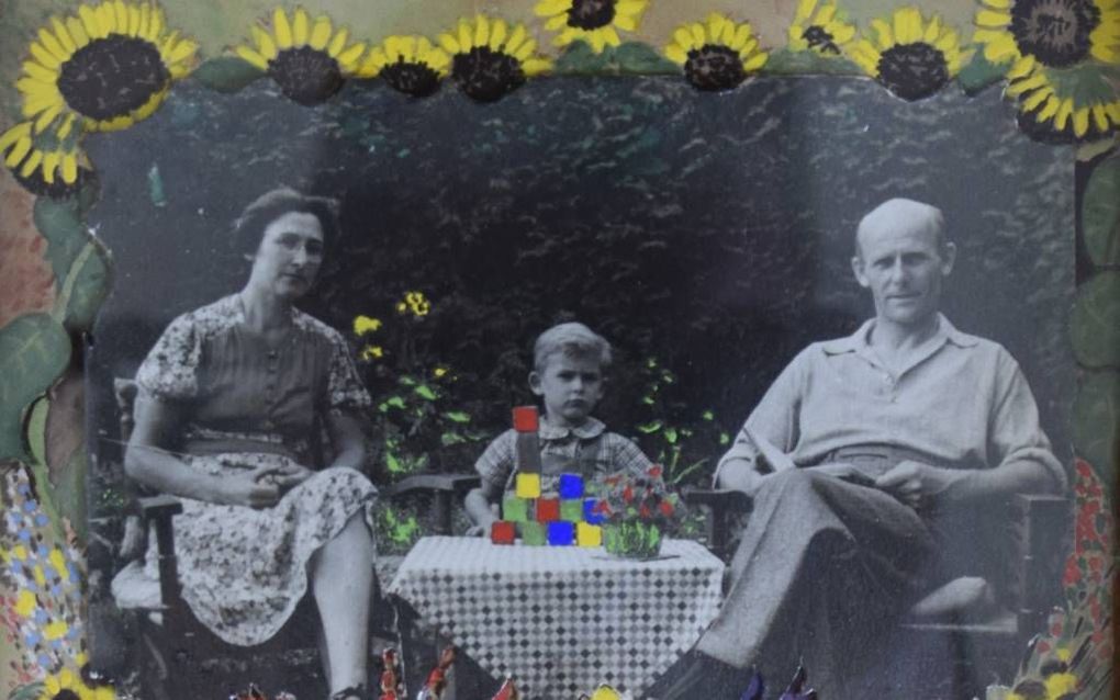 Een bewerkte foto uit september 1944 van verzetsstrijder H. N. Steentjes (1904-1945) met zijn vrouw en zoontje. Twee maanden voor de Bevrijding werd Steentjes bij Elspeet doodgeschoten. beeld collectie H. van Asselt
