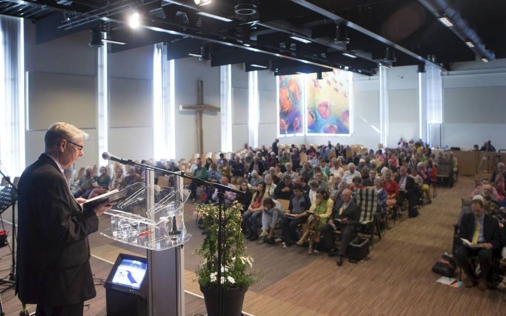 EDE. Marc van Laere, bestuurslid van Israël en de Bijbel en ambassadeur van de stichting in België, was donderdag een van de sprekers op de jaarlijkse landdag van Israël en de Bijbel in Ede. beeld Herman Stöver