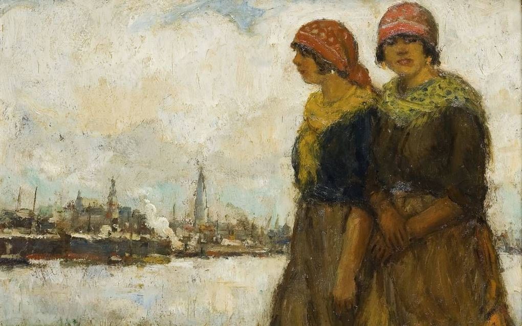 Een van de schilderijen van de Antwerpse schilder Eugeen van Mieghem die in het maritiem museum van Vlissingen zijn tentoongesteld.  Het is een olieverfschilderij uit circa 1925.  beeld Eugeen van Mieghem