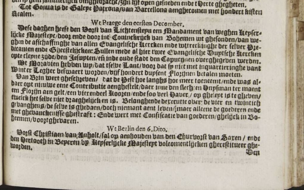 De eerste pagina van de eerste krant die in Utrecht verscheen, op donderdag 5 januari 1623. Hij heette de ”Nieuwe Courante uyt Italien, Duytslandt, ende Nederlant”. beeld Deventer Stadsarchief en Athenaeumbibliotheek