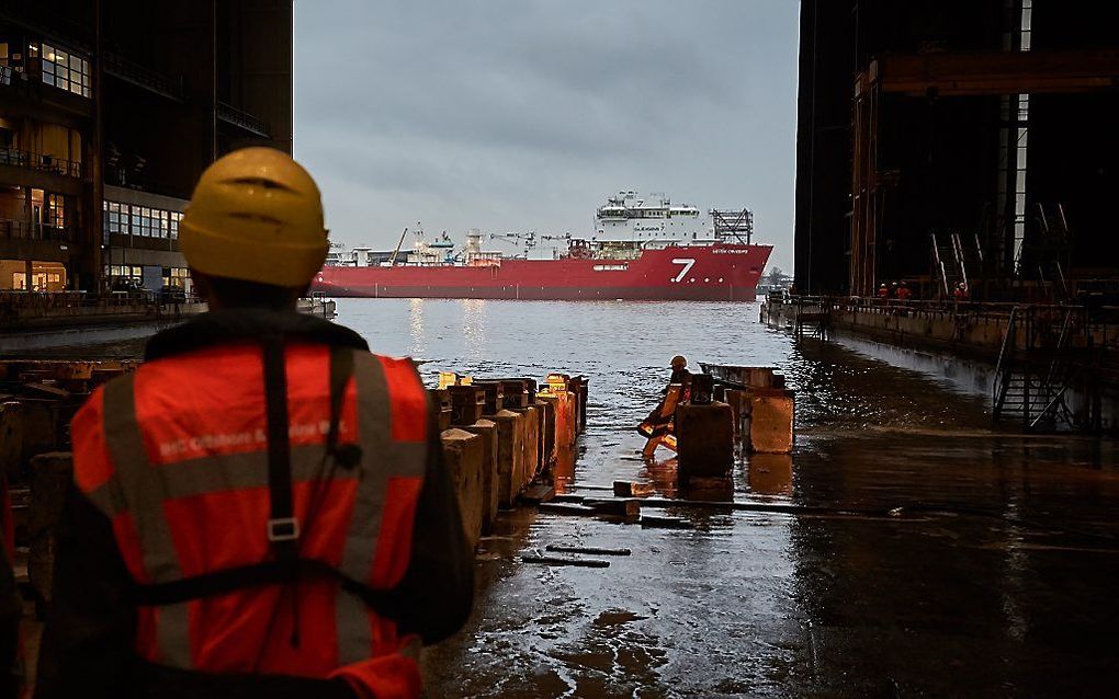 KRIMPEN AAN DE IJSSEL. Tewaterlating van een schip bij IHC in Krimpen. beeld IHC, Stefan Segers