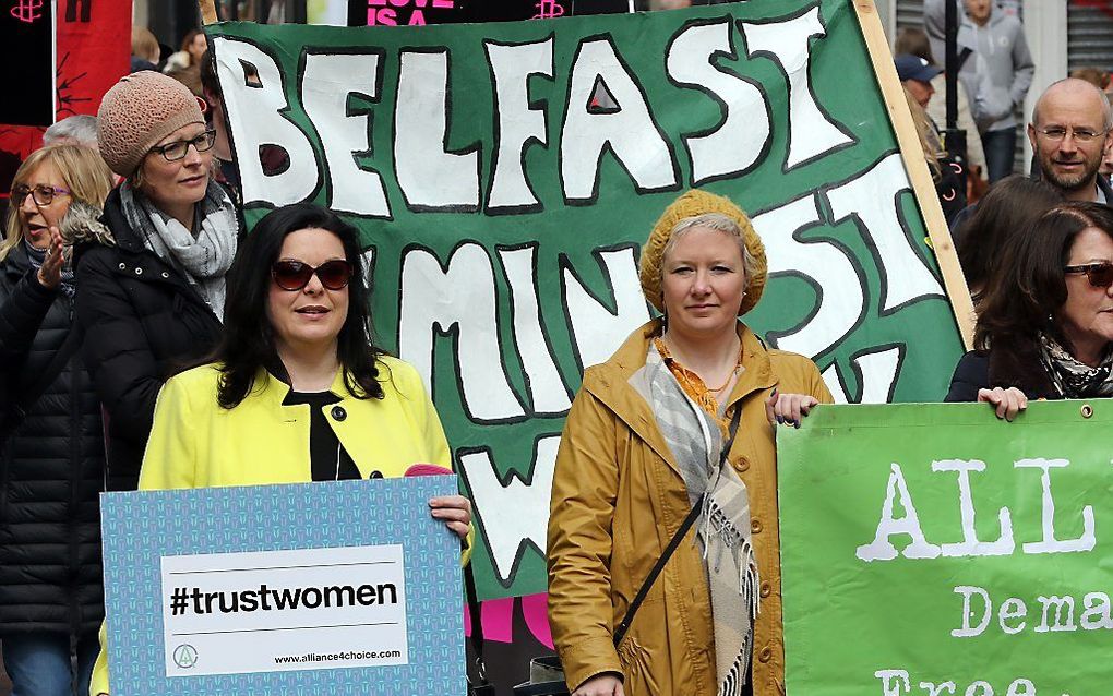 Demonstratie in Belfast, eerder dit jaar, tegen het verbod op abortus. Beeld AFP