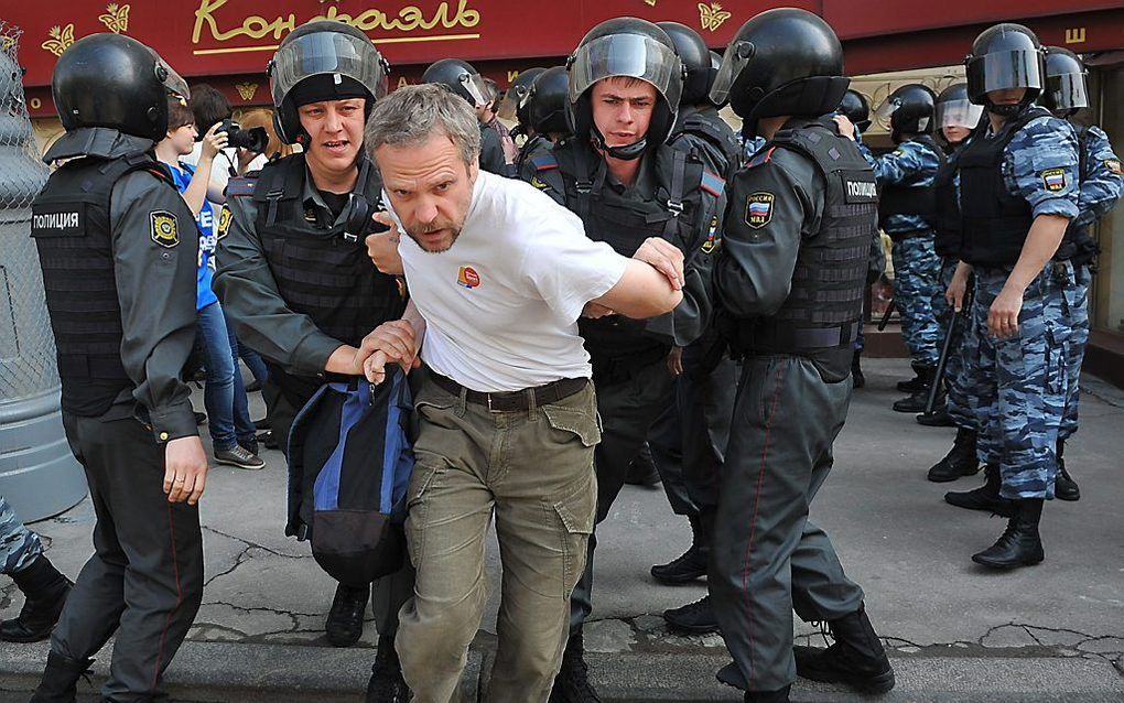 Protest in Rusland tegen de de nieuwe president van Rusland, Poetin. Foto EPA