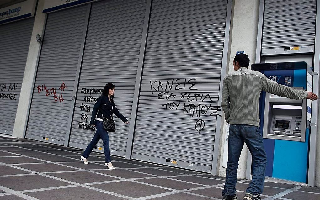 Gesloten bank in Athene. Foto EPA