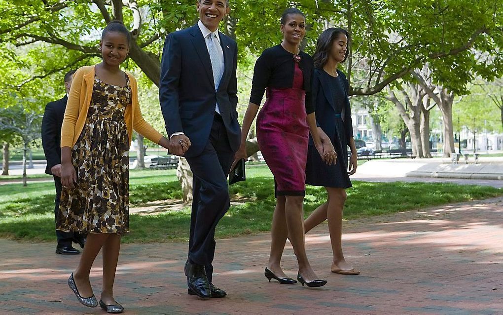 President Barack Obama, zijn vrouw Michelle en dochters Sasha en Malia. Foto EPA