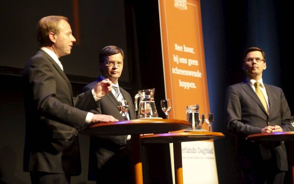 Debat tussen de lijsttrekkers van CDA, ChristenUnie en SGP bij de verkiezingen in 20120. Foto Jaco Klamer