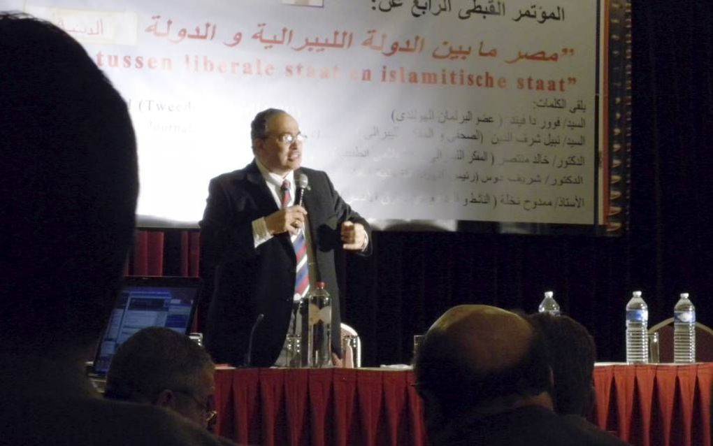 Spreker tijdens het symposium over de Arabische lente in Egypte, in februari in Amsterdam. Foto RD