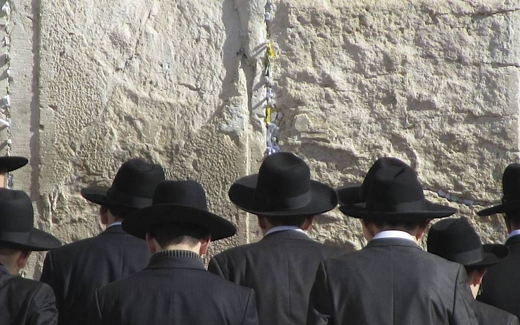 Orthodoxe Joden bidden bij de westelijke muur in Jeruzalem. Foto Alfred Muller