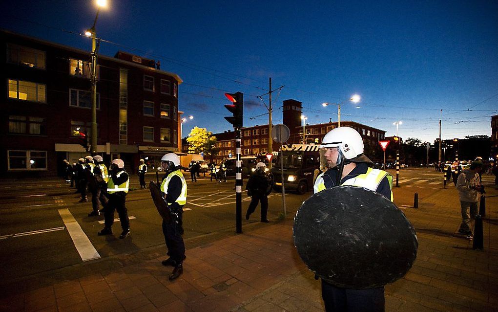 De Haagse politie is aanwezig op het Jonckbloetplein. Foto ANP