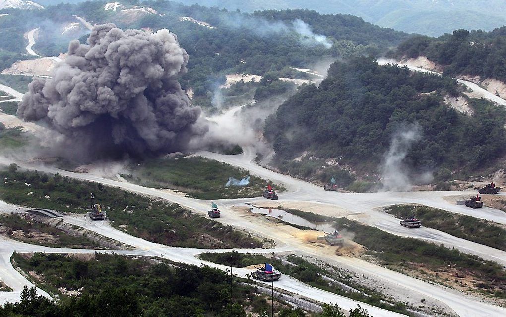 Zuid-Korea en de Verenigde Staten hebben vrijdag de grootste legeroefening ooit op het Koreaanse schiereiland afgerond. Foto EPA