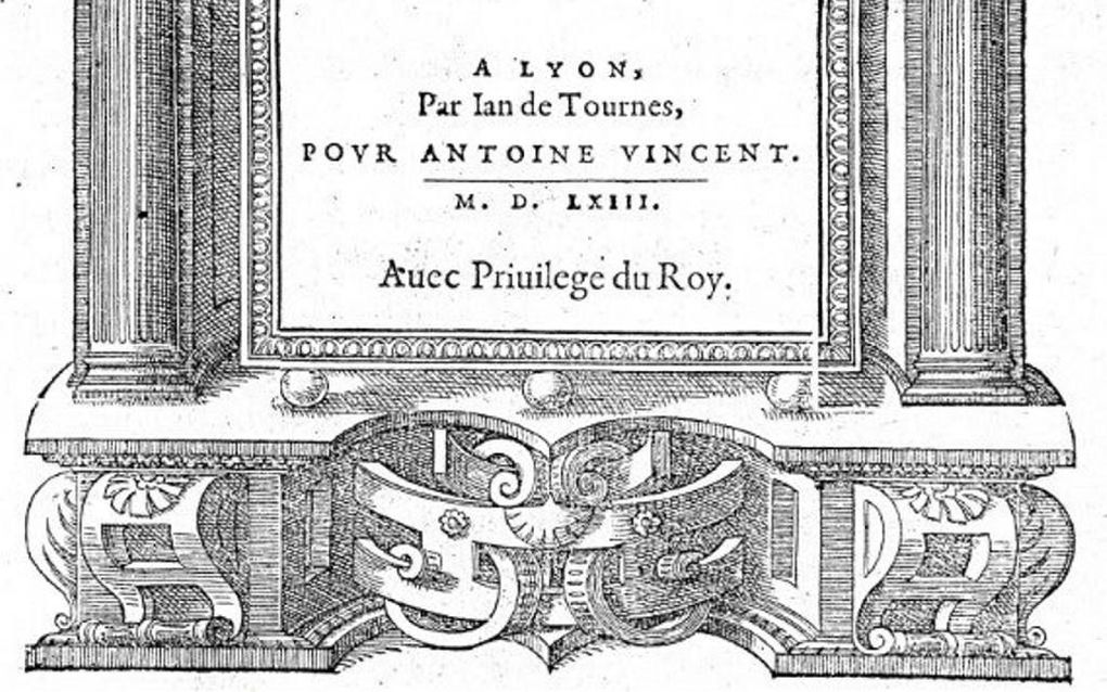 Titelpagina van een van de vele edities van het Franse psalmboek. Deze werd in 1563 in Lyon gedrukt.