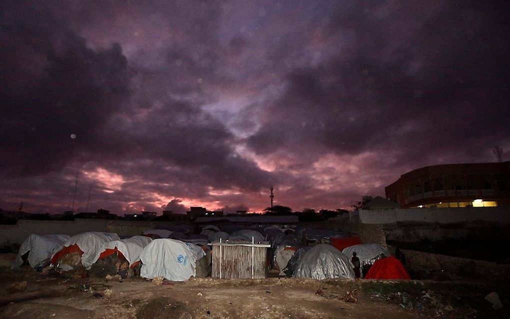 Een vluchtelingenkamp nabij de Somalische hoofdstad Mogadishu. De VN-vluchtelingenorganisatie UNHCR stelt dat Somalië meer dan een miljoen vluchtelingen telt. Foto EPA