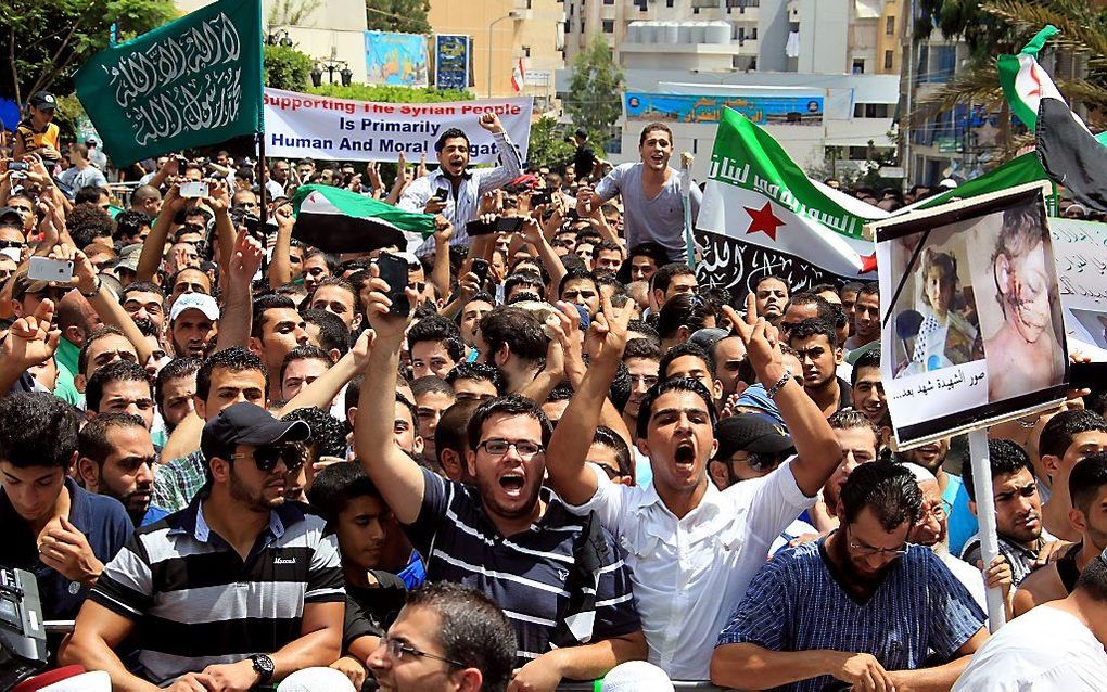 Protest tegen de Syrische president Assad in Libanon. Foto EPA