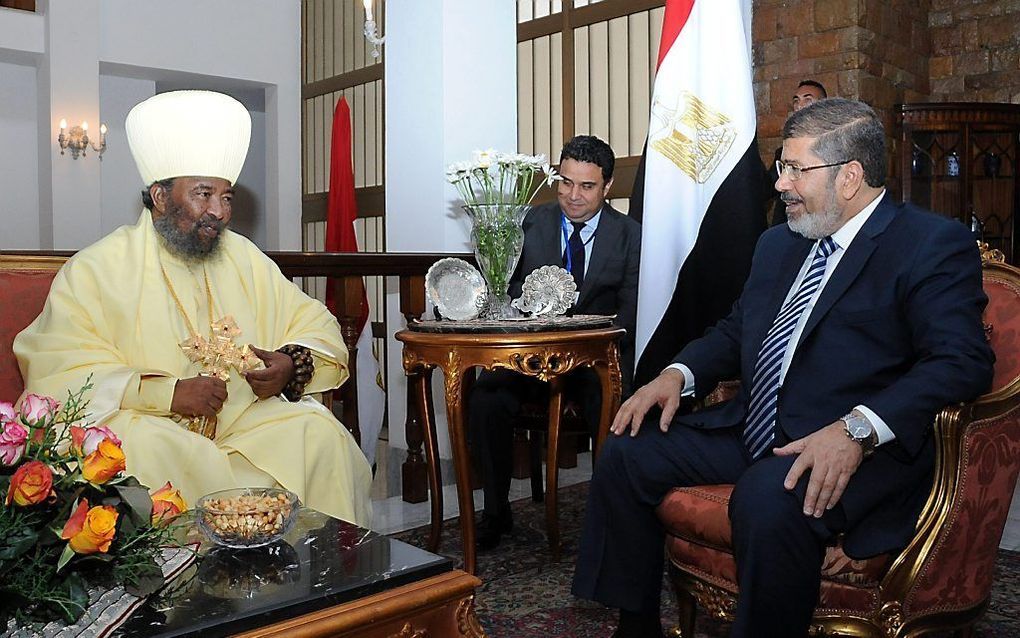 Patriarch Abune Paulos (l.) van de Ethiopisch-Orthodoxe Kerk op bezoek in Egypte vorige maand. Foto EPA