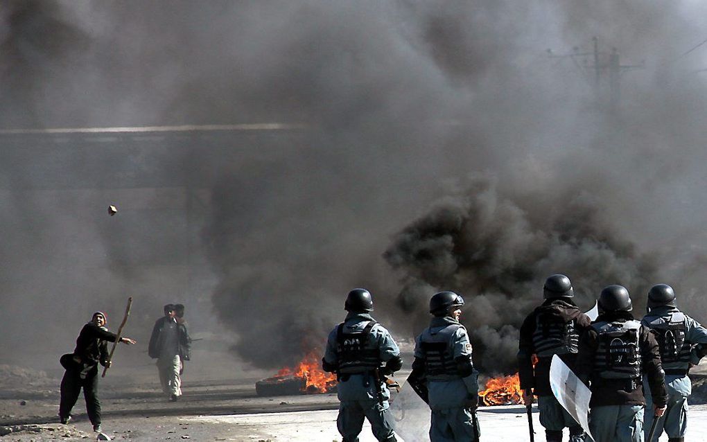 Rellen in Kabul, februari 2012, na koranverbrandingen door Amerikaanse militairen. Foto EPA