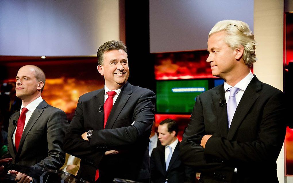 Samsom (L), Roemer (M) en Wilders (R). Foto ANP