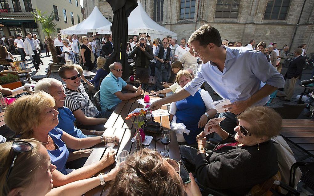 VVD-leider en premier Rutte voert campagne in Breda.  Foto ANP