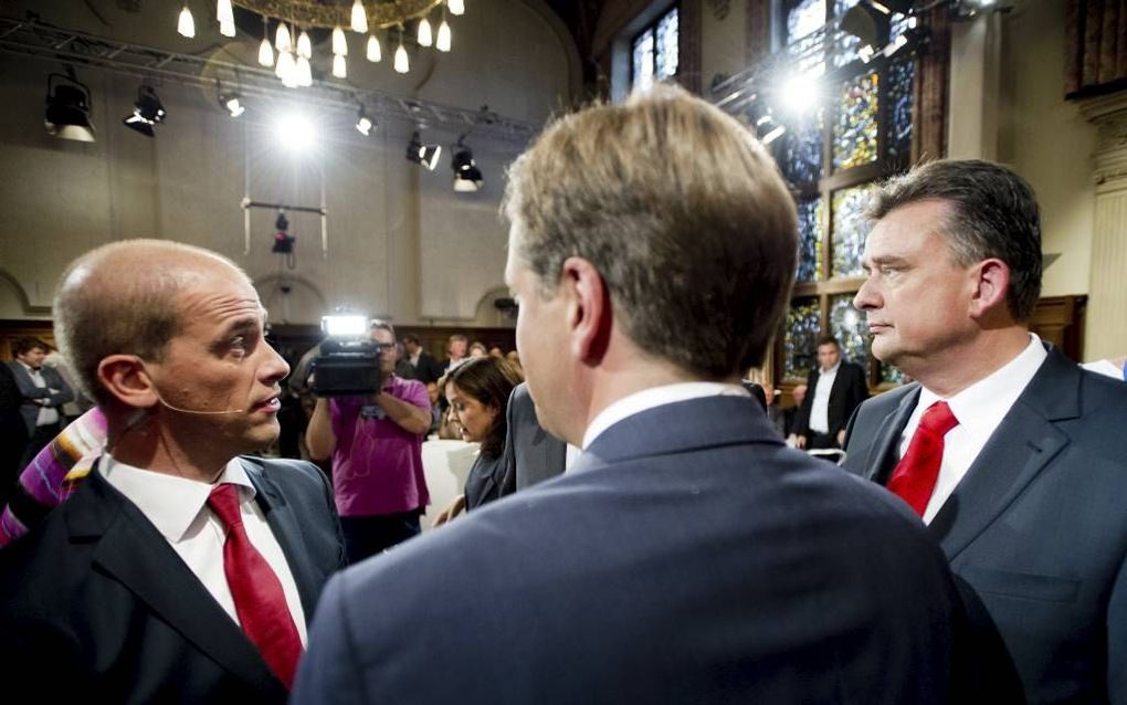 Samsom (L), Pechtold (M) en Roemer (R). Foto ANP