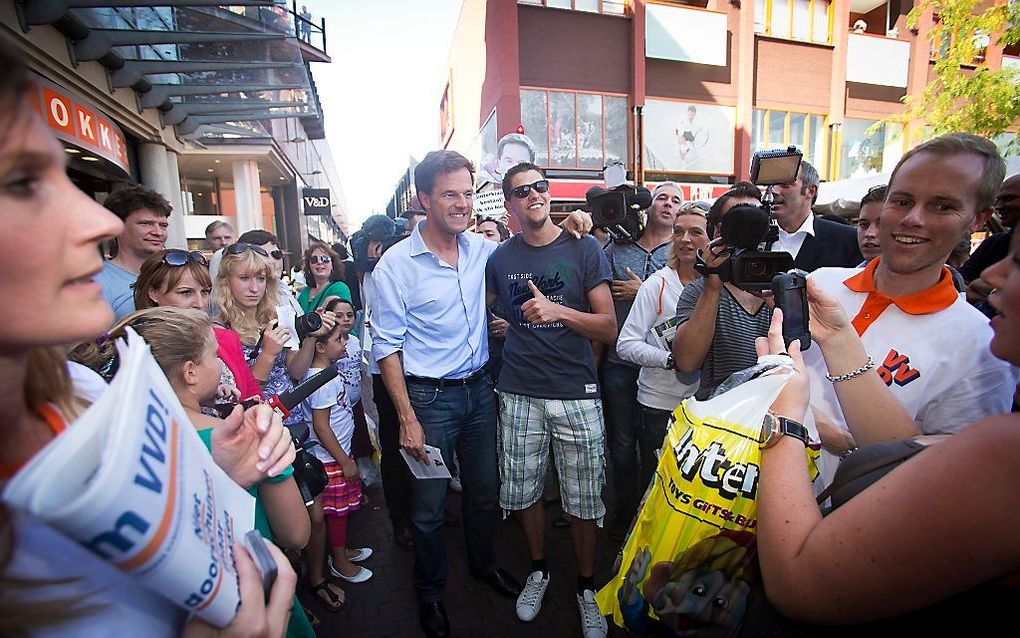 VVD-lijsttrekker Rutte in Dordrecht. Foto ANP