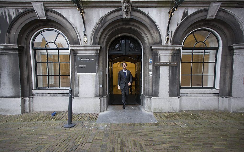 Rutte na zijn gesprek met verkenner Kamp. Foto ANP