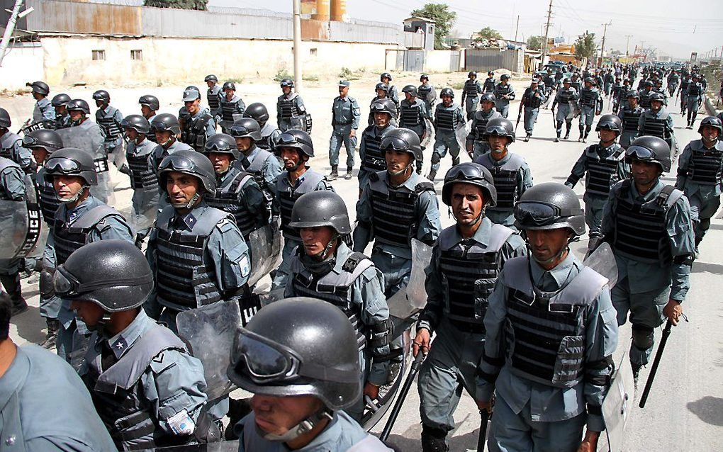 De Afghaanse politie in Kabul, maandag. Foto EPA