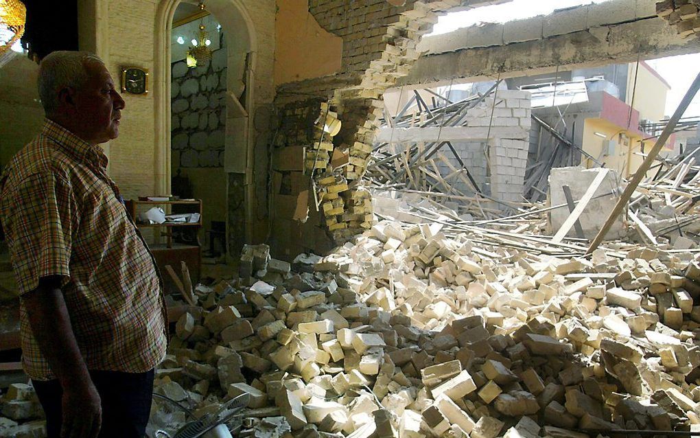 Een bomaanslag bij een kerk in Kirkuk vorig jaar. Foto EPA