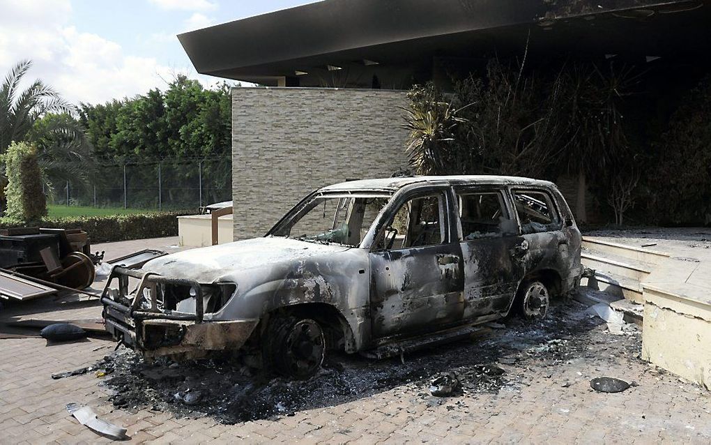 De aangevallen ambassade in Benghazi. Foto EPA