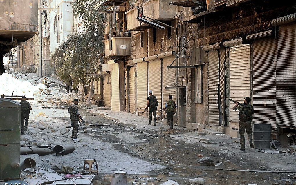 Soldaten van het Syrische leger in Aleppo. Foto EPA