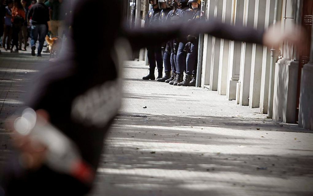 Protesten tegen de bezuinigingen in Spanje. Foto EPA