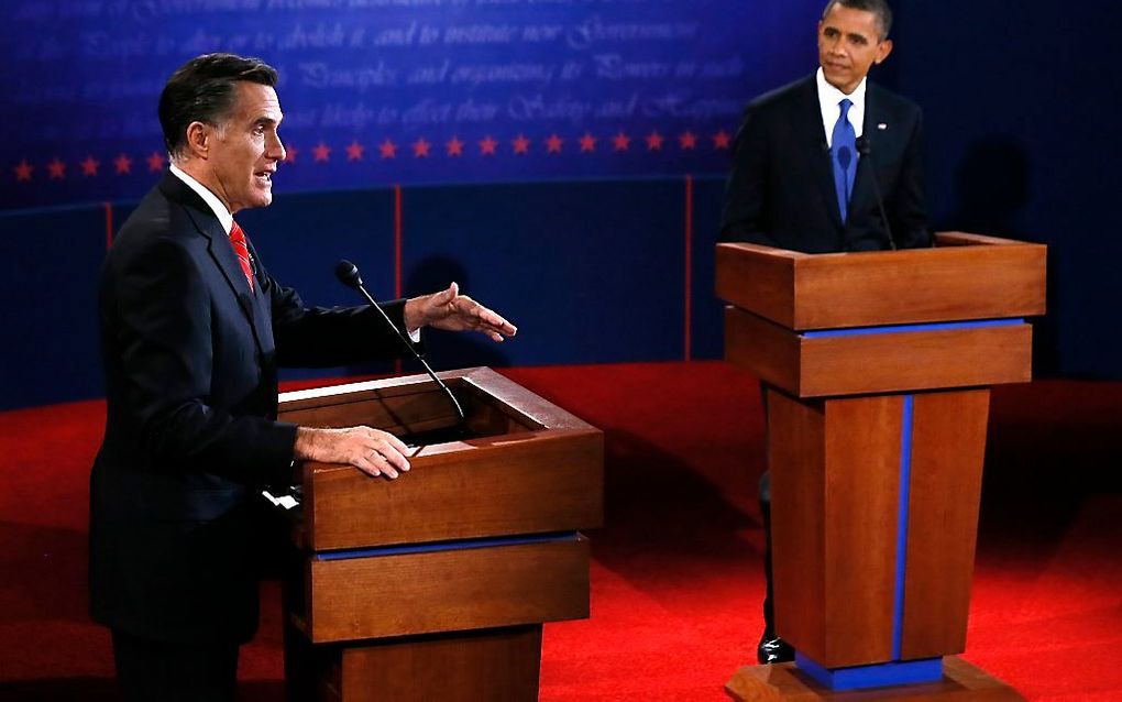 Romney scoorde in de ogen van veel kijkers prima in het eerste verkiezingsdebat dat hij hield met zijn tegenstrever Obama. Foto EPA