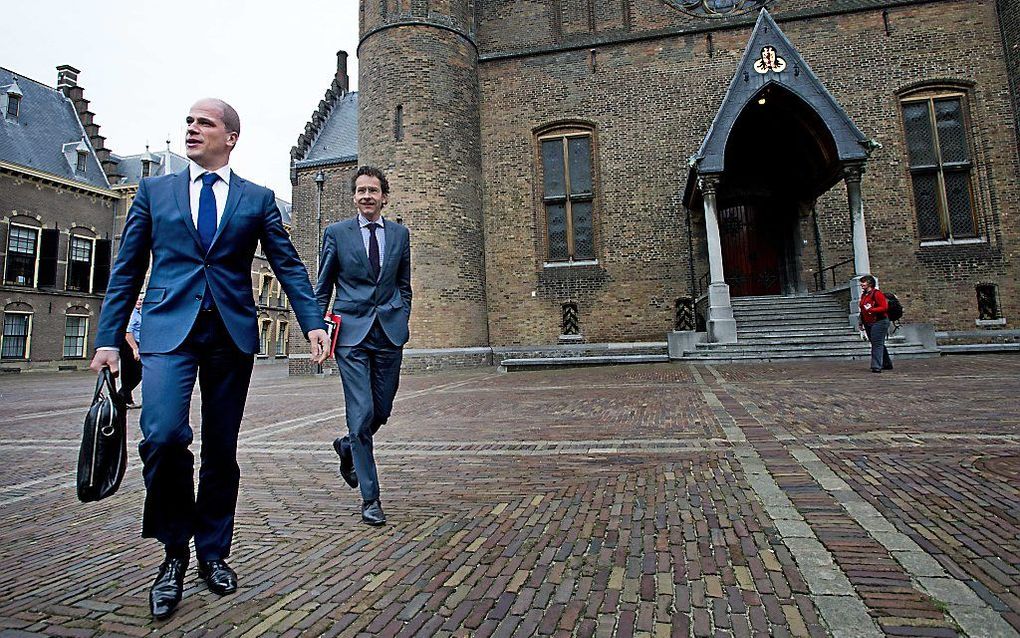 Samsom en Dijsselbloem van de PvdA tijdens de onderhandelingen voor het tweede kabinet Rutte. Foto ANP