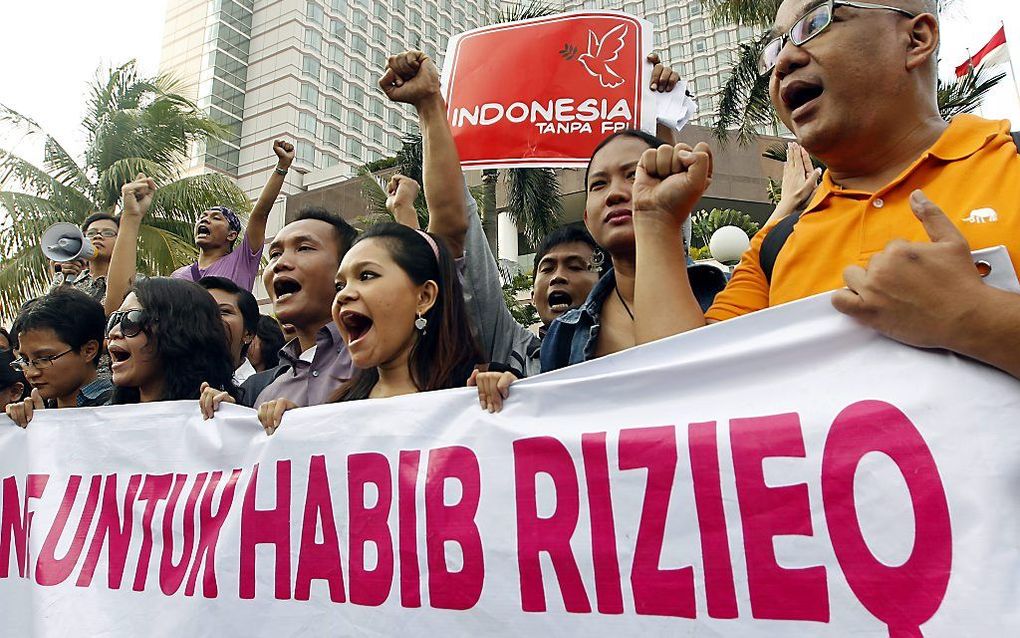 Een demonstratie in Jakarta tegen de FPI aan het begin van dit jaar. Foto EPA