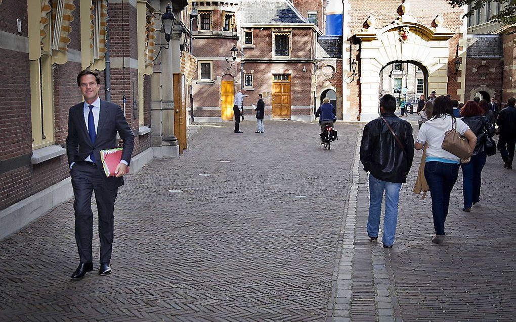 Rutte woensdagmiddag op het Binnenhof. Foto ANP