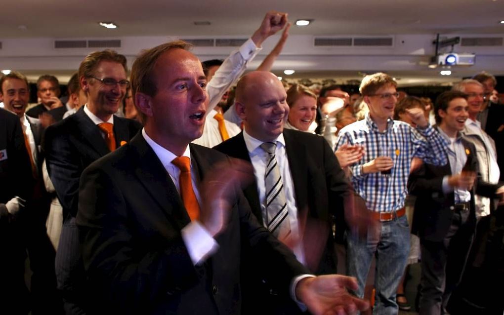 Op de uitslagenavond van de SGP op 12 september in Wassenaar heerste een uitbundige stemming. Foto ANP