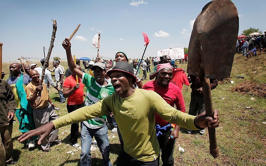 Stakende mijnwerkers in Zuid-Afrika. Foto EPA