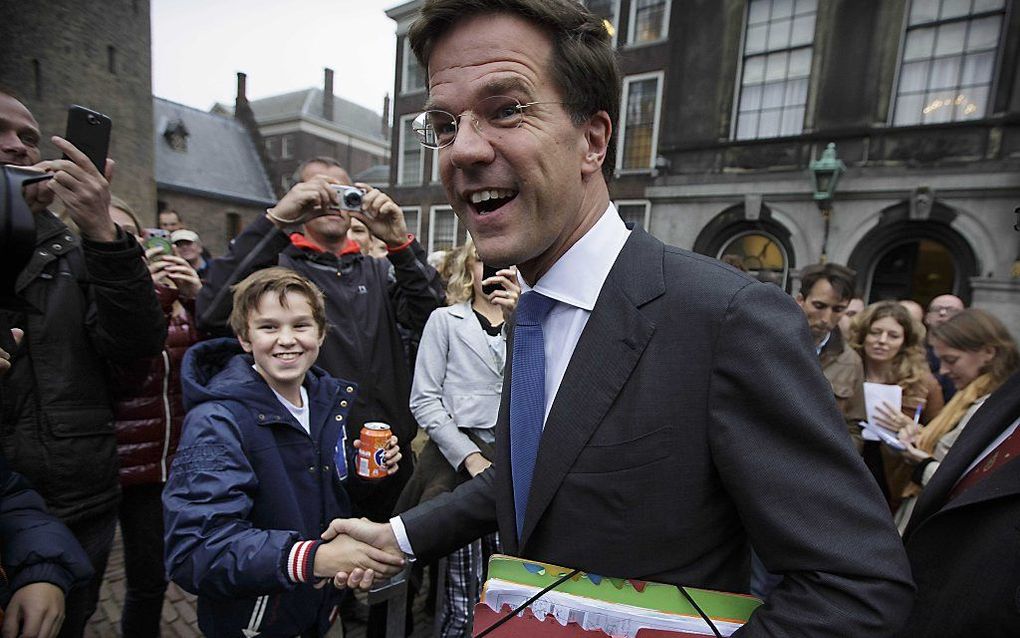 Premier Rutte woensdag op het Binnenhof. Foto ANP