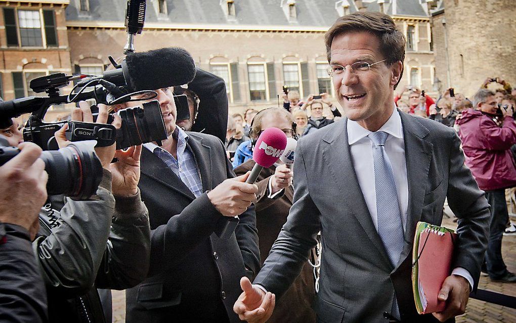 VVD-partijleider Mark Rutte vrijdagmiddag op het Binnenhof.  Foto ANP