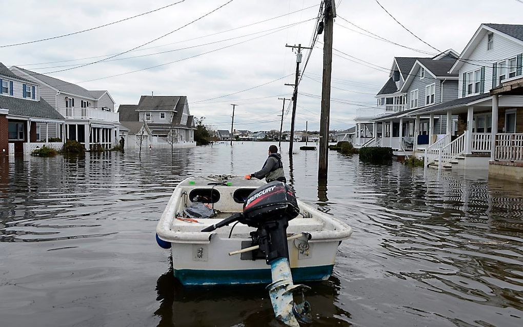 Ondergelopen straten in Belmar, New Jersey. Foto EPA