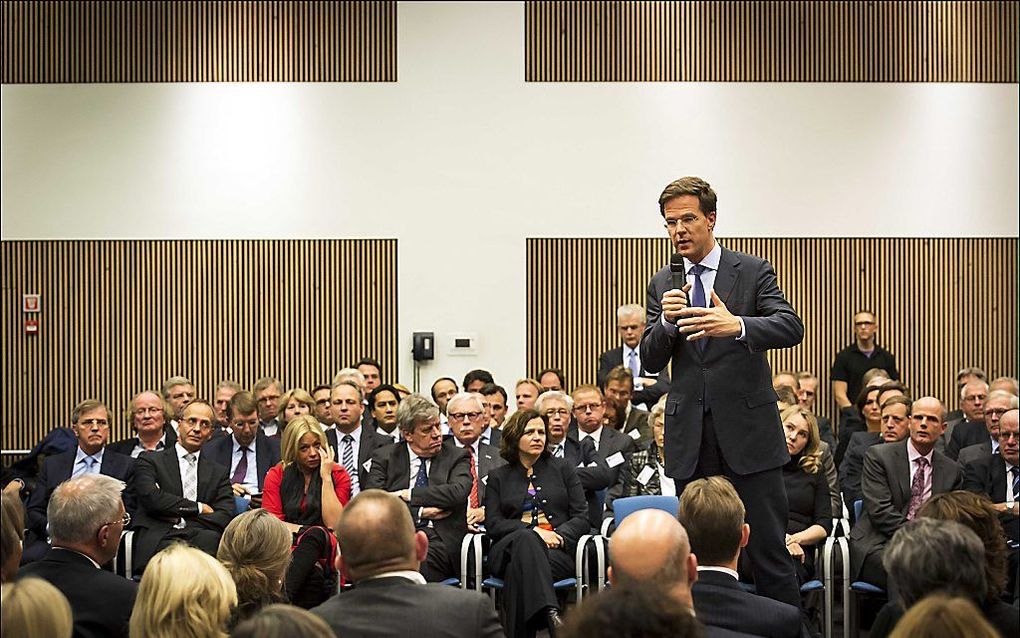 Mark Rutte tijdens het congres van de bestuurdersvereniging in Lunteren. Foto ANP