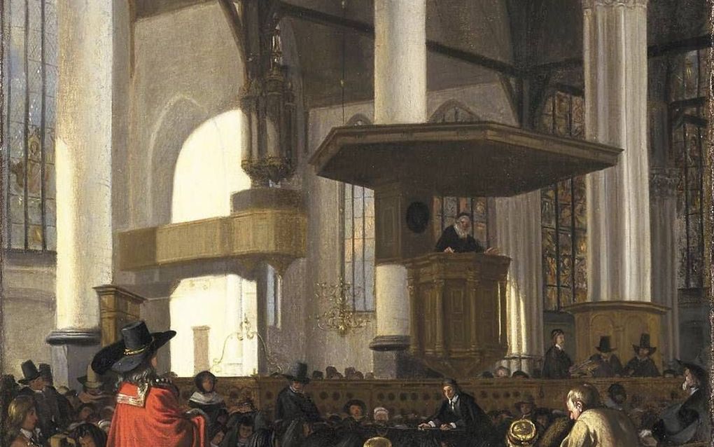 Dienst in de Oude Kerk van Amsterdam, schilderij van Emanuel de Witte (plm. 1670). beeld Mauritshuis