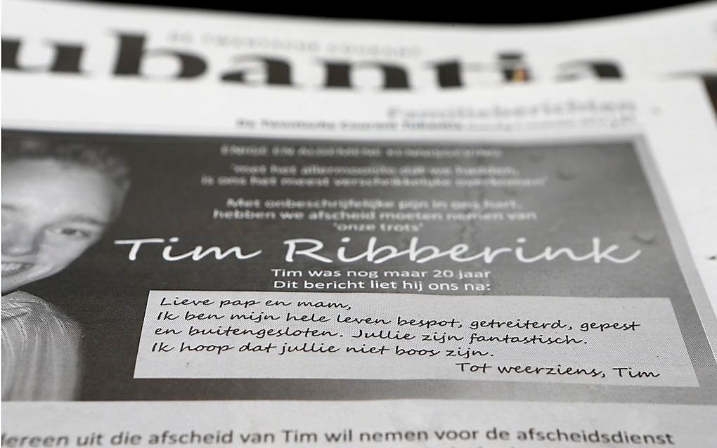 De rouwadvertentie van Tim Ribberink. Foto ANP