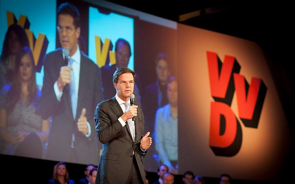 VVD-leider Rutte zaterdag op het najaarscongres van zijn partij. Foto ANP