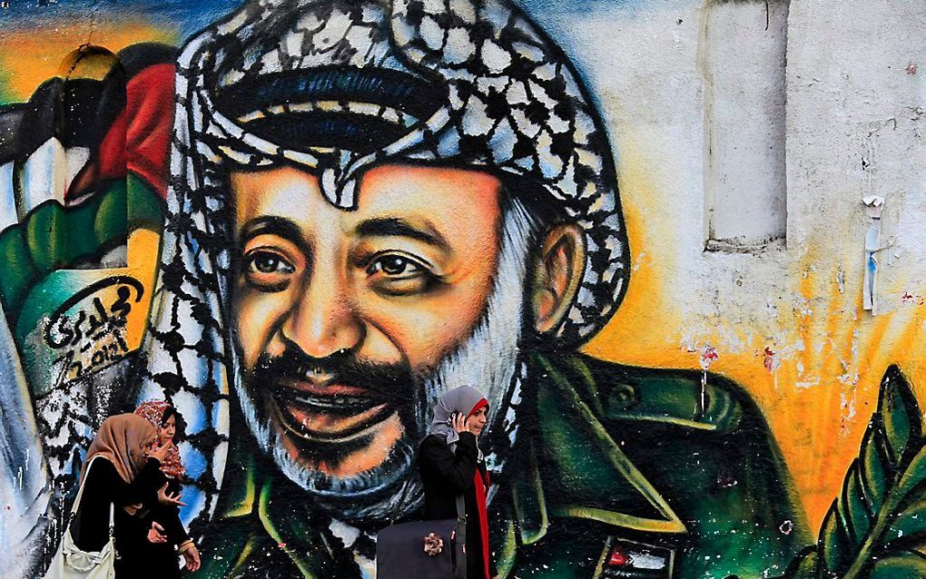 Muurtekening in Gaza van de Palestijnse oud-leider Arafat.