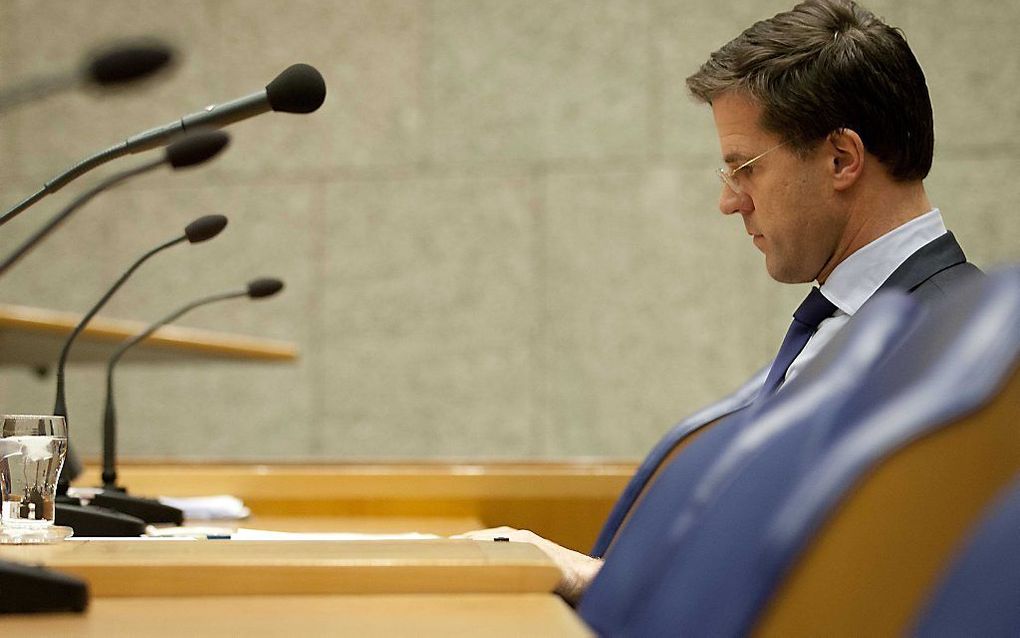 Premier Mark Rutte tijdens het spoeddebat in de Tweede Kamer over het aftreden van staatssecretaris Co Verdaas. Foto ANP