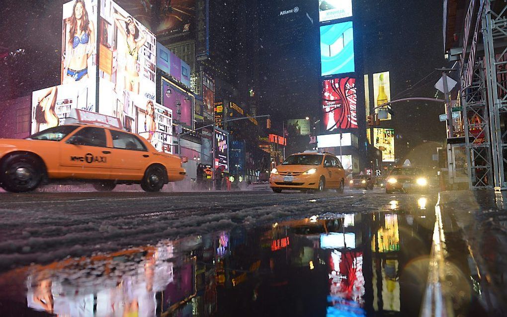 Een Amerikaanse atheïstische groepering heeft in het drukste deel van Manhattan, op Times Square, een billboard opgehangen met de boodschap dat Jezus een mythe is. Op de foto Times Square. Foto EPA