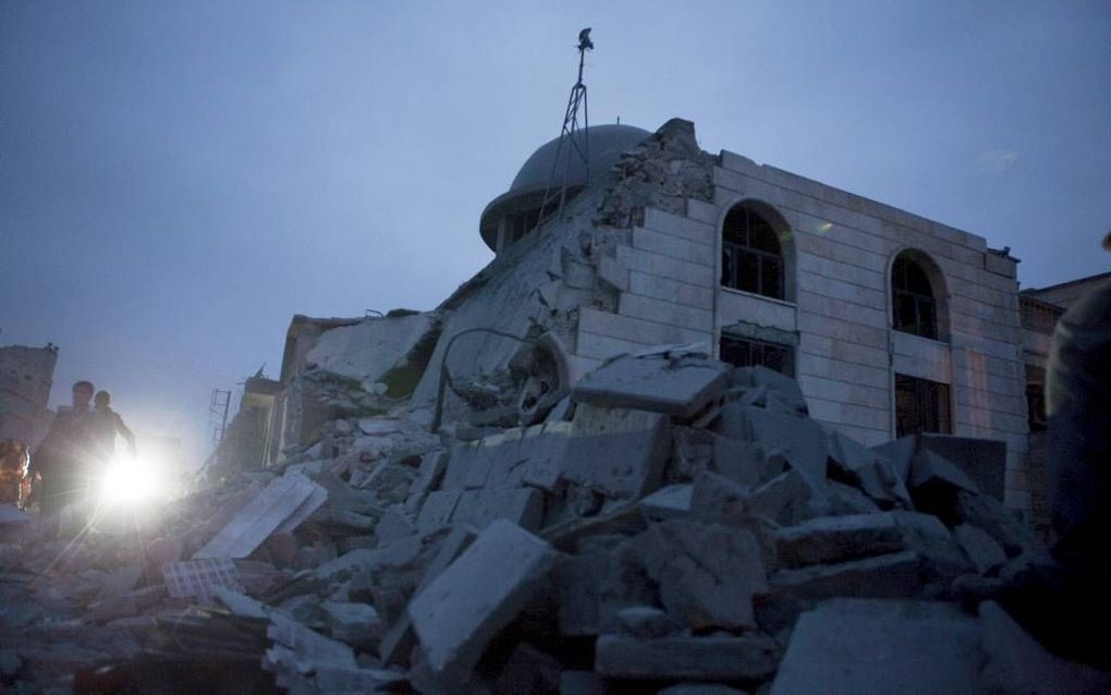 Verwoeste gebouwen in het Syrische Azaz in de provincie Aleppo. Foto EPA