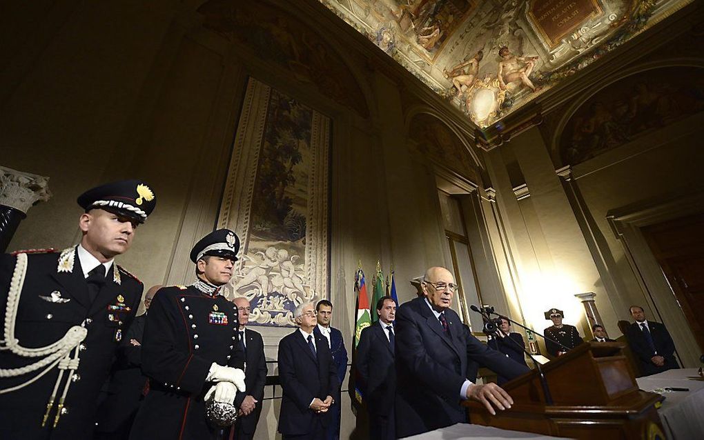 President Napolitano tijdens de persconferentie. Foto EPA