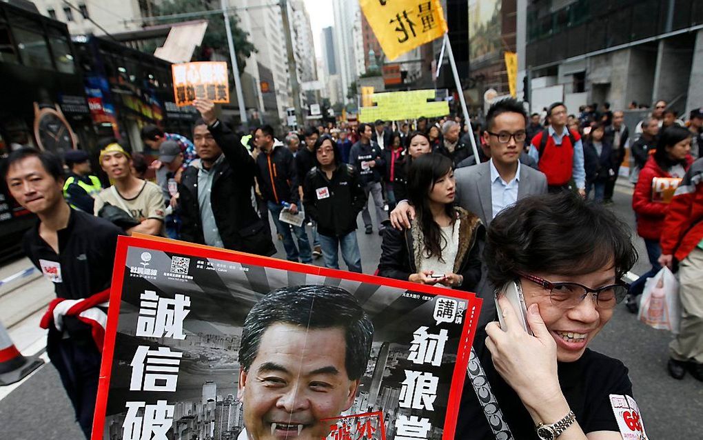 Hongkong demonstreert tegen Leung Chun-ying.  Foto EPA