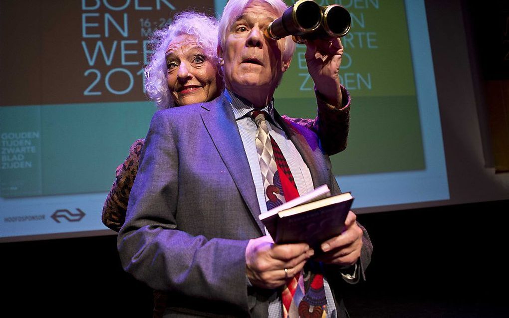 De schrijvers Nelleke Noordervliet en Kees van Kooten tijdens de presentatie van de 78ste Boekenweek met het thema ”Gouden tijden, Zwarte bladzijden". Foto ANP