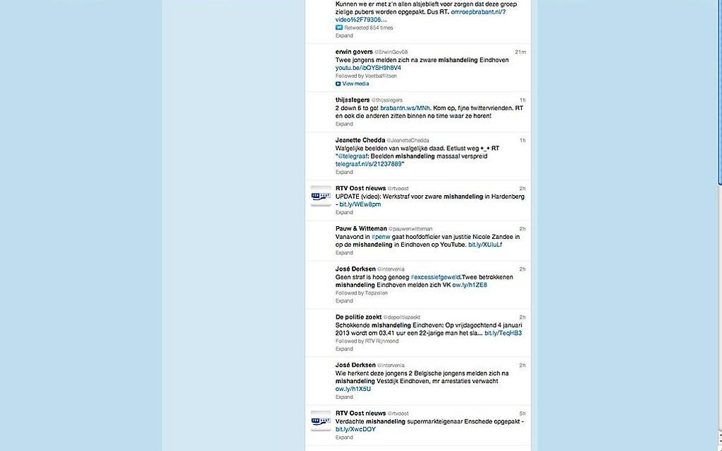 Tweets over de mishandeling in Eindhoven. Foto ANP